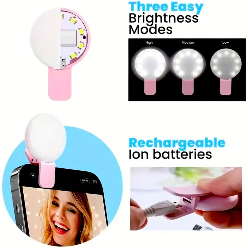 Pink Mobile Phone Detachable Clip-On Fill Light, NIB